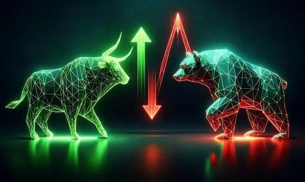 Neon Bull and Bear Market Indicators   Premium AI generated image