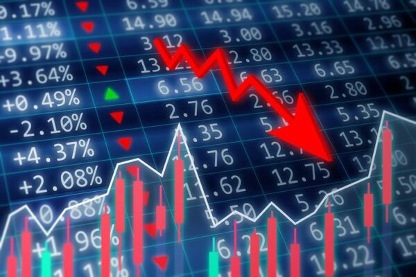 Stock chart showing decline in mining sector stocks with red candlesticks