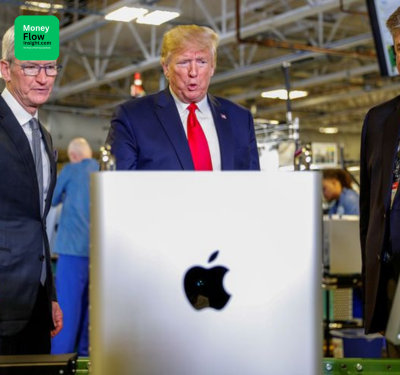 Donald Trump with Tim Cook discussing Apple iPhone manufacturing shift from India to USA