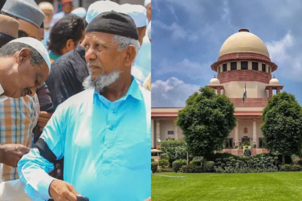 Supreme Court judges hearing the Waqf Act case inside the courtroom.